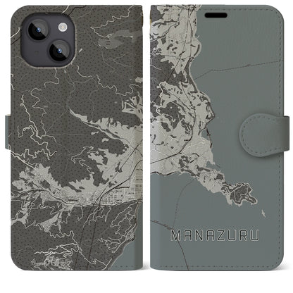 【真鶴（神奈川県）】地図柄iPhoneケース（手帳タイプ）モノトーン・iPhone 14 Plus 用