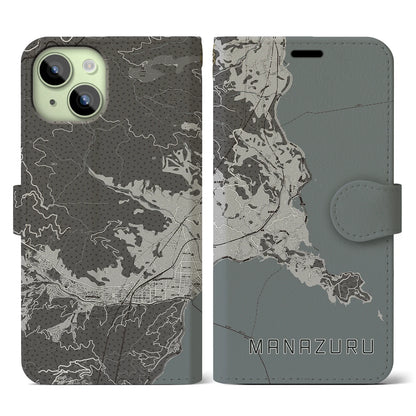 【真鶴（神奈川県）】地図柄iPhoneケース（手帳タイプ）モノトーン・iPhone 15 用