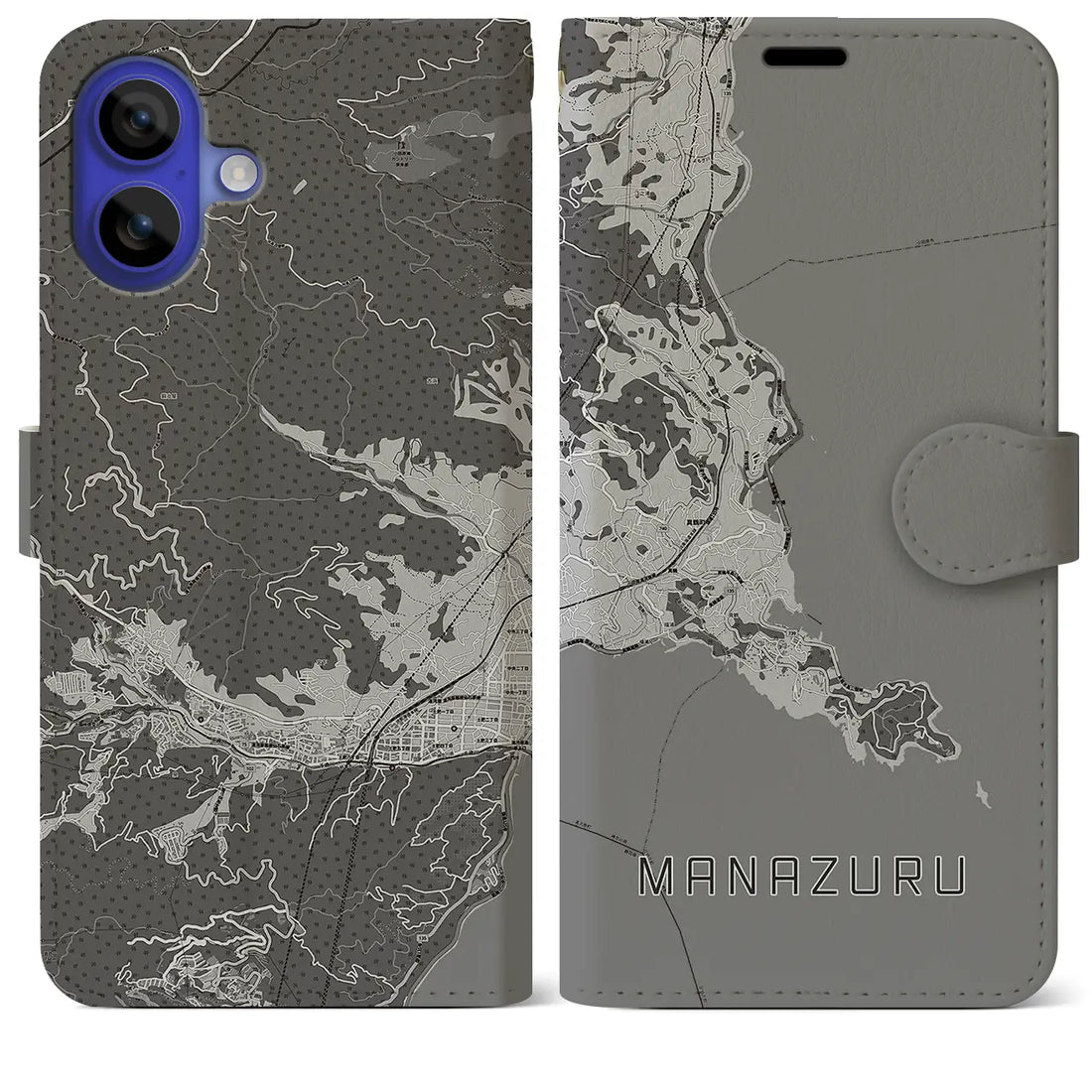 【真鶴(神奈川県)】地図柄iPhoneケース(手帳タイプ)モノトーン・iPhone 16 Pro Max 用