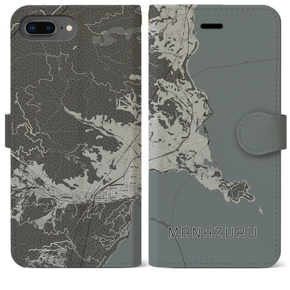 【真鶴（神奈川県）】地図柄iPhoneケース（手帳タイプ）モノトーン・iPhone 8Plus /7Plus / 6sPlus / 6Plus 用