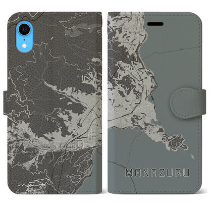 【真鶴（神奈川県）】地図柄iPhoneケース（手帳タイプ）モノトーン・iPhone XR 用