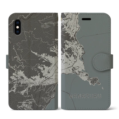 【真鶴（神奈川県）】地図柄iPhoneケース（手帳タイプ）モノトーン・iPhone XS / X 用