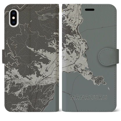 【真鶴（神奈川県）】地図柄iPhoneケース（手帳タイプ）モノトーン・iPhone XS Max 用