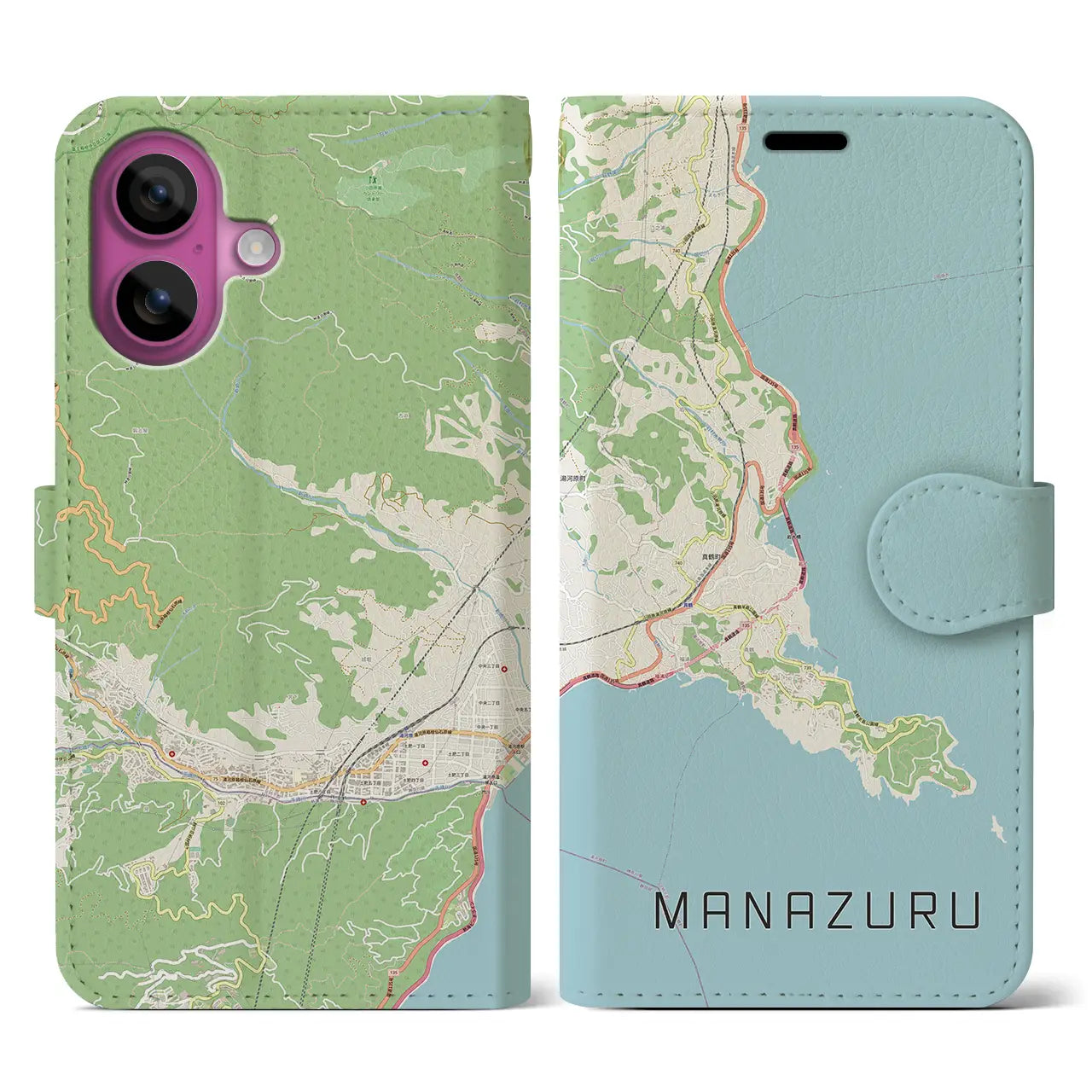 【真鶴（神奈川県）】地図柄iPhoneケース（手帳タイプ）ナチュラル・iPhone 16 Pro 用