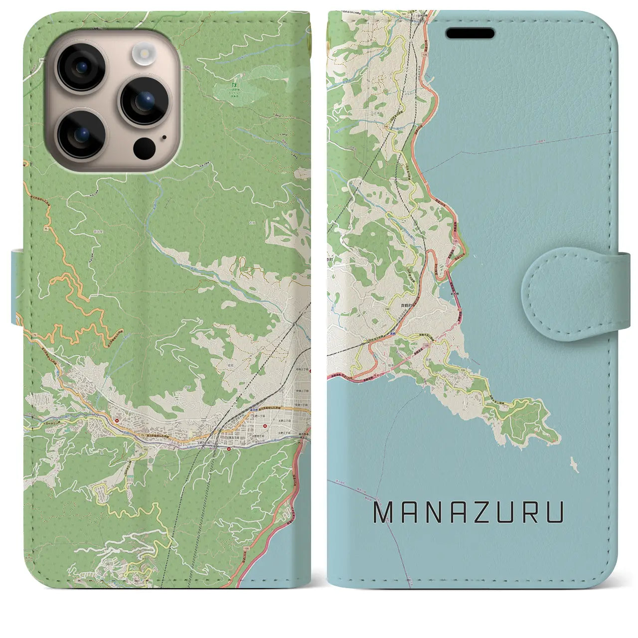 【真鶴（神奈川県）】地図柄iPhoneケース（手帳タイプ）ナチュラル・iPhone 16 Plus 用