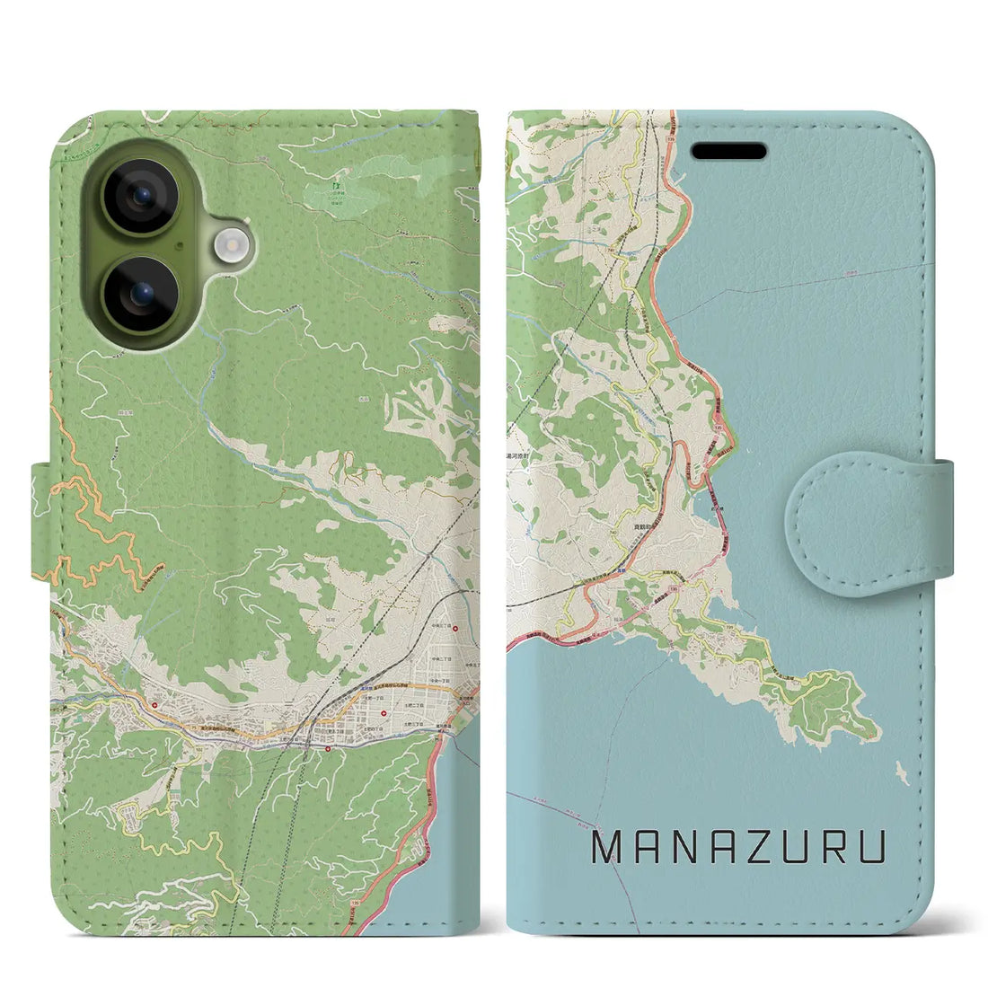 【真鶴（神奈川県）】地図柄iPhoneケース（手帳タイプ）ナチュラル・iPhone 17 Pro Max 用