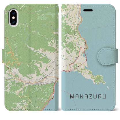 【真鶴（神奈川県）】地図柄iPhoneケース（手帳タイプ）ナチュラル・iPhone XS Max 用