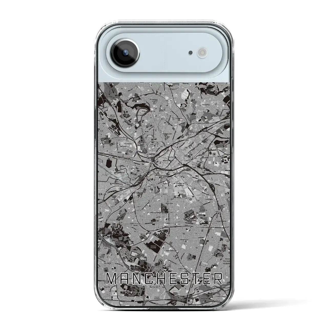 【マンチェスター（イギリス）】地図柄iPhoneケース（クリアタイプ）モノトーン・iPhone 17 Pro Max 用