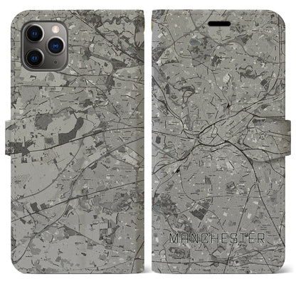 【マンチェスター（イギリス）】地図柄iPhoneケース（手帳タイプ）モノトーン・iPhone 11 Pro Max 用