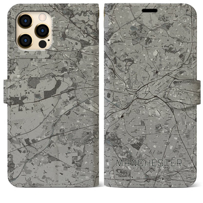 【マンチェスター（イギリス）】地図柄iPhoneケース（手帳タイプ）モノトーン・iPhone 12 Pro Max 用