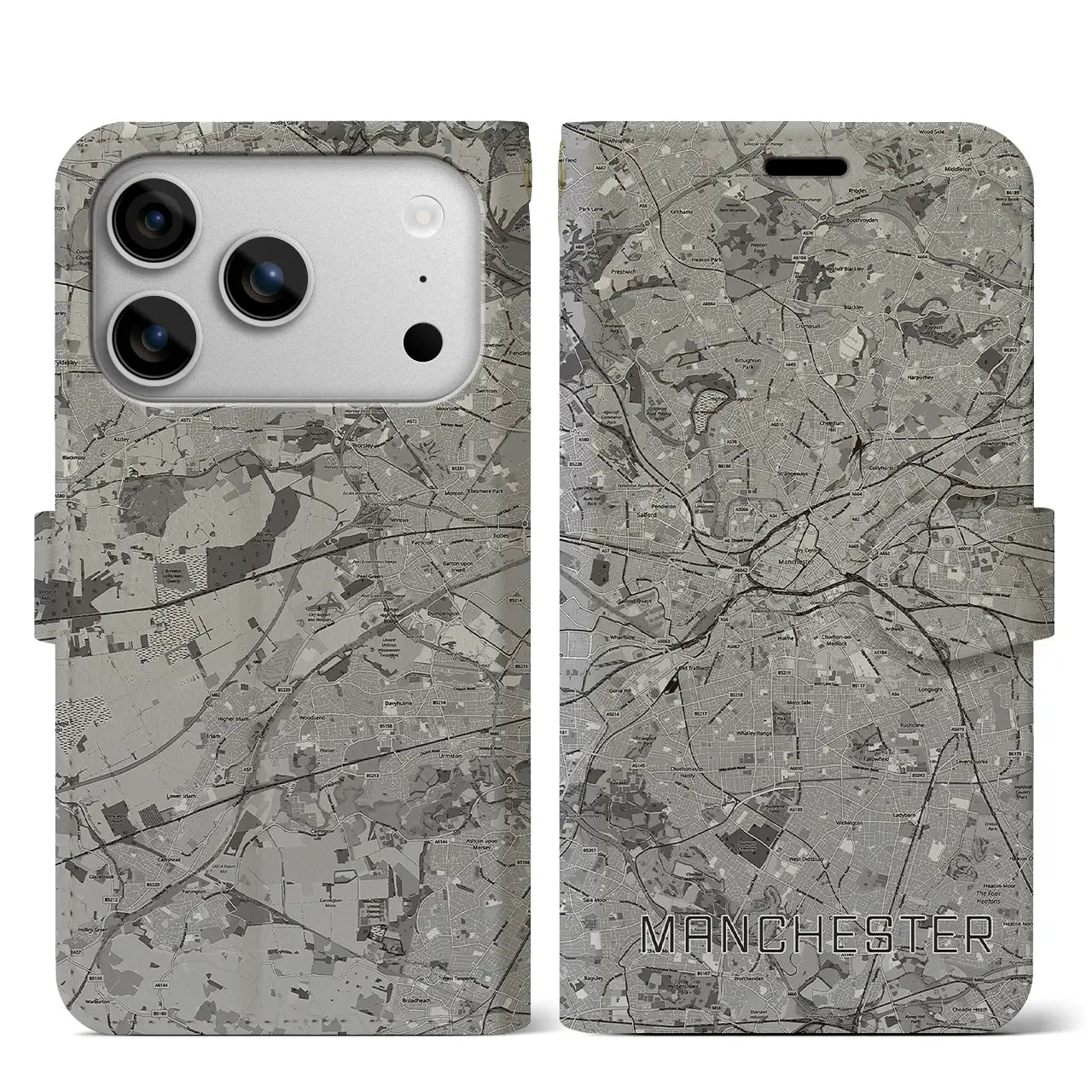 【マンチェスター（イギリス）】地図柄iPhoneケース（手帳タイプ）