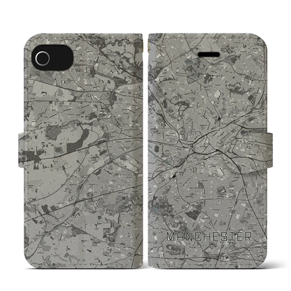 【マンチェスター（イギリス）】地図柄iPhoneケース（手帳タイプ）モノトーン・iPhone SE（第3 / 第2世代） / 8 / 7 / 6s / 6 用