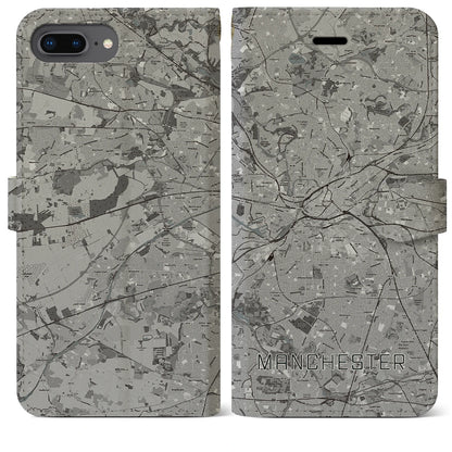 【マンチェスター（イギリス）】地図柄iPhoneケース（手帳タイプ）モノトーン・iPhone 8Plus /7Plus / 6sPlus / 6Plus 用