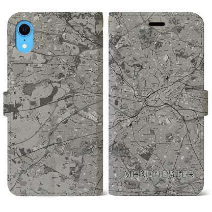【マンチェスター（イギリス）】地図柄iPhoneケース（手帳タイプ）モノトーン・iPhone XR 用
