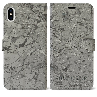 【マンチェスター（イギリス）】地図柄iPhoneケース（手帳タイプ）モノトーン・iPhone XS Max 用