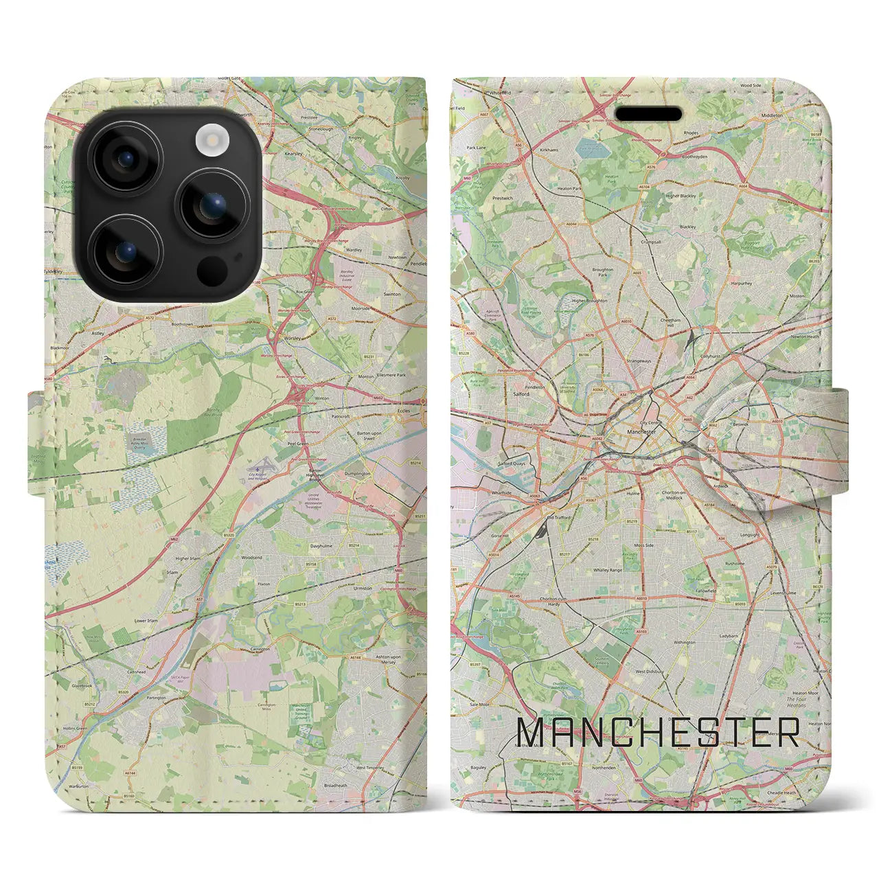 【マンチェスター（イギリス）】地図柄iPhoneケース（手帳タイプ）ナチュラル・iPhone 16 用