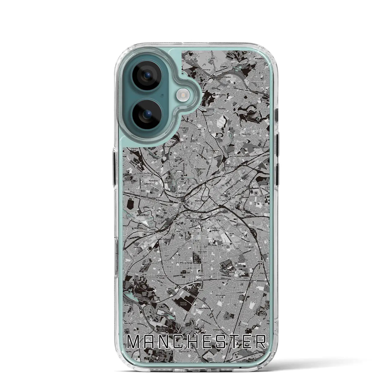 【マンチェスター（イギリス）】地図柄iPhoneケース（MagSafeタイプ）モノトーン・iPhone 16 Pro 用