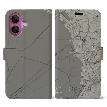 【マニラ（フィリピン）】地図柄iPhoneケース（手帳タイプ）モノトーン・iPhone 16 Pro 用
