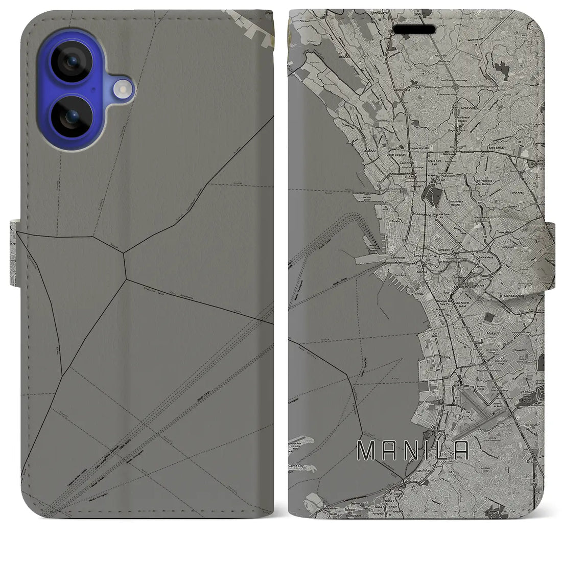 【マニラ(フィリピン)】地図柄iPhoneケース(手帳タイプ)モノトーン・iPhone 16 Pro Max 用