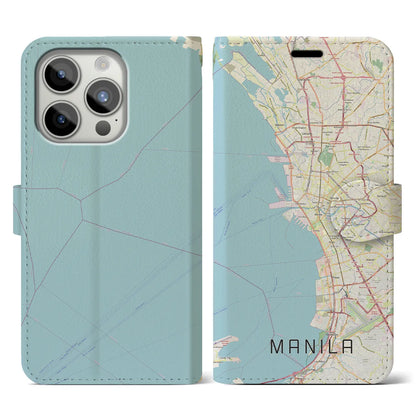 【マニラ（フィリピン）】地図柄iPhoneケース（手帳タイプ）ナチュラル・iPhone 15 Pro 用