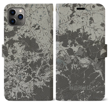 【まんのう（香川県）】地図柄iPhoneケース（手帳タイプ）モノトーン・iPhone 11 Pro Max 用