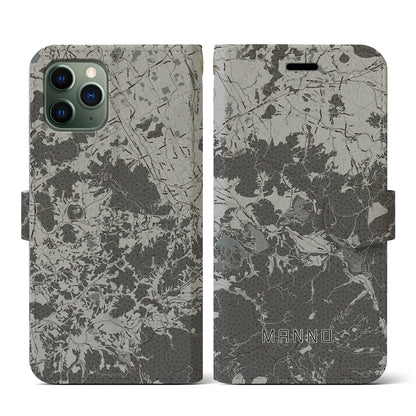 【まんのう（香川県）】地図柄iPhoneケース（手帳タイプ）モノトーン・iPhone 11 Pro 用