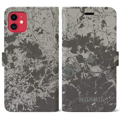 【まんのう（香川県）】地図柄iPhoneケース（手帳タイプ）モノトーン・iPhone 11 用