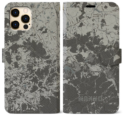 【まんのう（香川県）】地図柄iPhoneケース（手帳タイプ）モノトーン・iPhone 12 Pro Max 用
