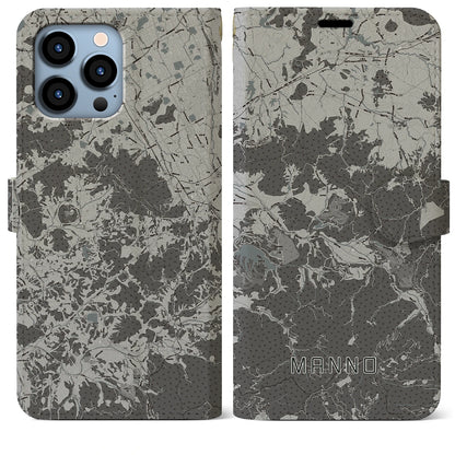 【まんのう（香川県）】地図柄iPhoneケース（手帳タイプ）モノトーン・iPhone 13 Pro Max 用
