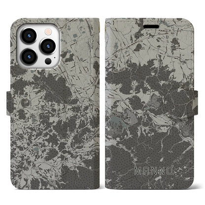 【まんのう（香川県）】地図柄iPhoneケース（手帳タイプ）モノトーン・iPhone 13 Pro 用