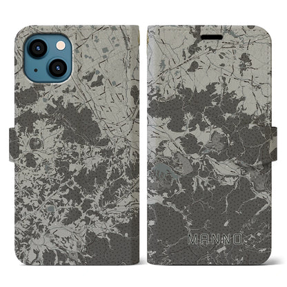【まんのう（香川県）】地図柄iPhoneケース（手帳タイプ）モノトーン・iPhone 13 用