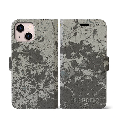 【まんのう（香川県）】地図柄iPhoneケース（手帳タイプ）モノトーン・iPhone 13 mini 用