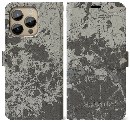 【まんのう（香川県）】地図柄iPhoneケース（手帳タイプ）モノトーン・iPhone 14 Pro Max 用