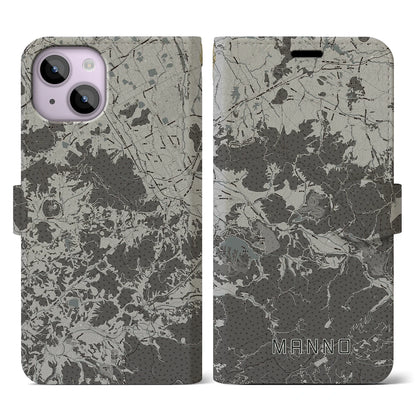 【まんのう（香川県）】地図柄iPhoneケース（手帳タイプ）モノトーン・iPhone 14 用