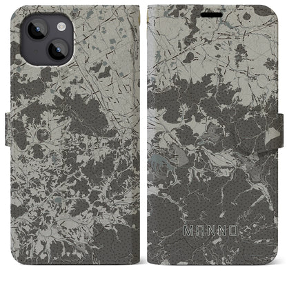 【まんのう（香川県）】地図柄iPhoneケース（手帳タイプ）モノトーン・iPhone 14 Plus 用