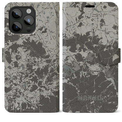 【まんのう（香川県）】地図柄iPhoneケース（手帳タイプ）モノトーン・iPhone 15 Pro Max 用