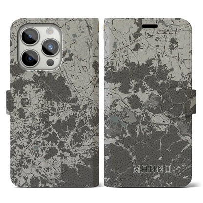 【まんのう（香川県）】地図柄iPhoneケース（手帳タイプ）モノトーン・iPhone 15 Pro 用