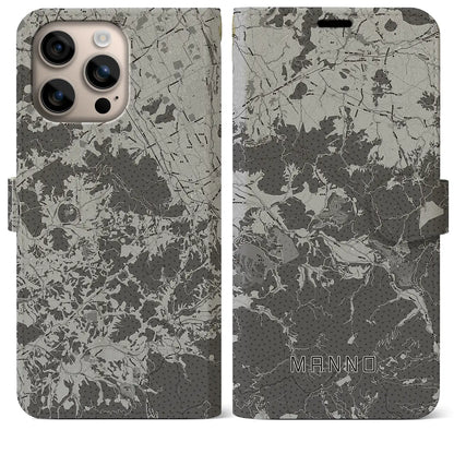 【まんのう（香川県）】地図柄iPhoneケース（手帳タイプ）モノトーン・iPhone 16 Plus 用