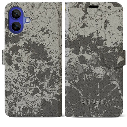 【まんのう（香川県）】地図柄iPhoneケース（手帳タイプ）モノトーン・iPhone 16 Pro Max 用