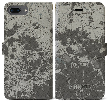 【まんのう（香川県）】地図柄iPhoneケース（手帳タイプ）モノトーン・iPhone 8Plus /7Plus / 6sPlus / 6Plus 用