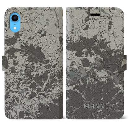 【まんのう（香川県）】地図柄iPhoneケース（手帳タイプ）モノトーン・iPhone XR 用