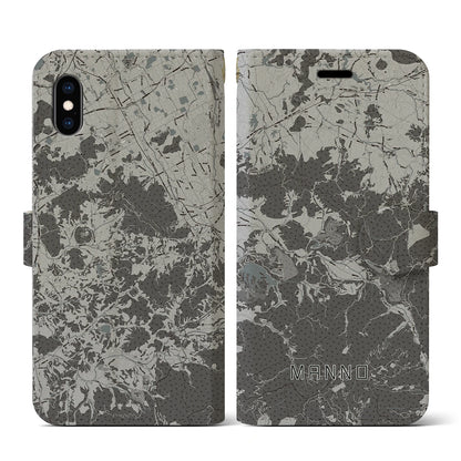 【まんのう（香川県）】地図柄iPhoneケース（手帳タイプ）モノトーン・iPhone XS / X 用