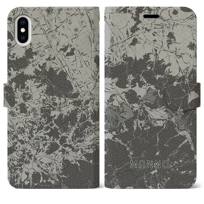 【まんのう（香川県）】地図柄iPhoneケース（手帳タイプ）モノトーン・iPhone XS Max 用