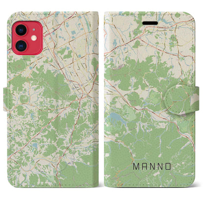 【まんのう（香川県）】地図柄iPhoneケース（手帳タイプ）ナチュラル・iPhone 11 用