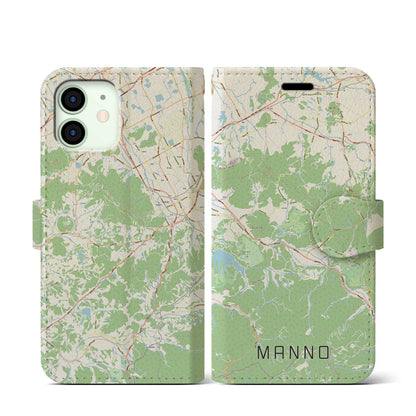 【まんのう（香川県）】地図柄iPhoneケース（手帳タイプ）ナチュラル・iPhone 12 mini 用