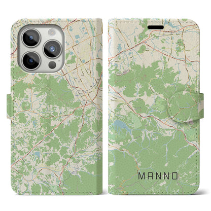 【まんのう（香川県）】地図柄iPhoneケース（手帳タイプ）ナチュラル・iPhone 15 Pro 用