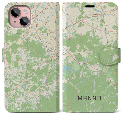 【まんのう（香川県）】地図柄iPhoneケース（手帳タイプ）ナチュラル・iPhone 15 Plus 用