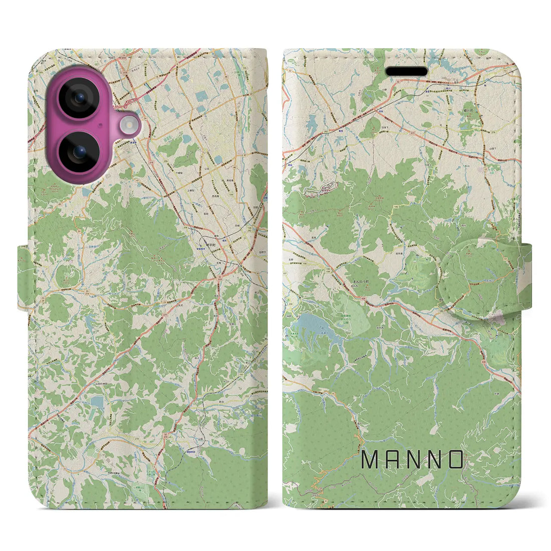 【まんのう（香川県）】地図柄iPhoneケース（手帳タイプ）ナチュラル・iPhone 16 Pro 用