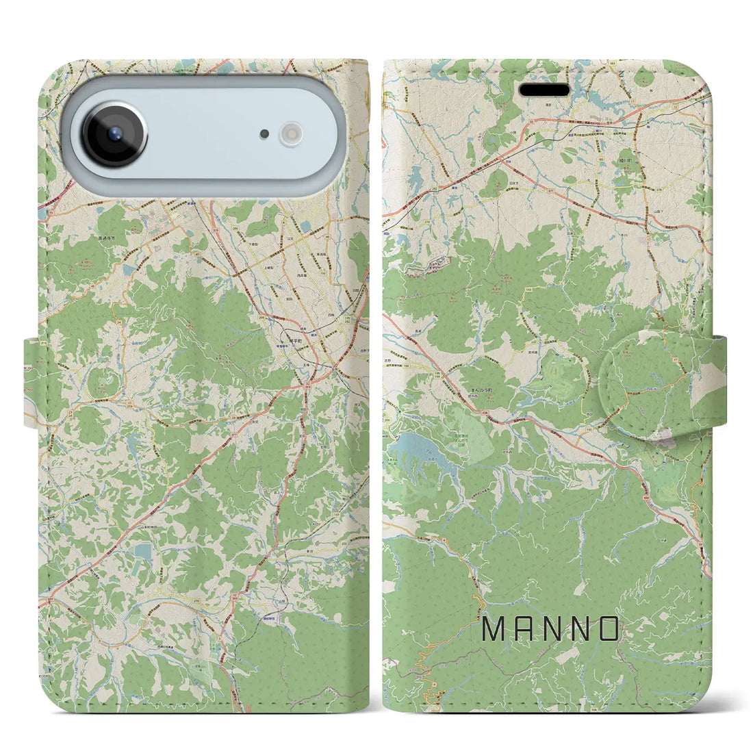 【まんのう（香川県）】地図柄iPhoneケース（手帳タイプ）ナチュラル・iPhone 17 Pro Max 用