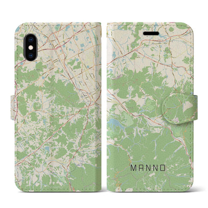 【まんのう（香川県）】地図柄iPhoneケース（手帳タイプ）ナチュラル・iPhone XS / X 用